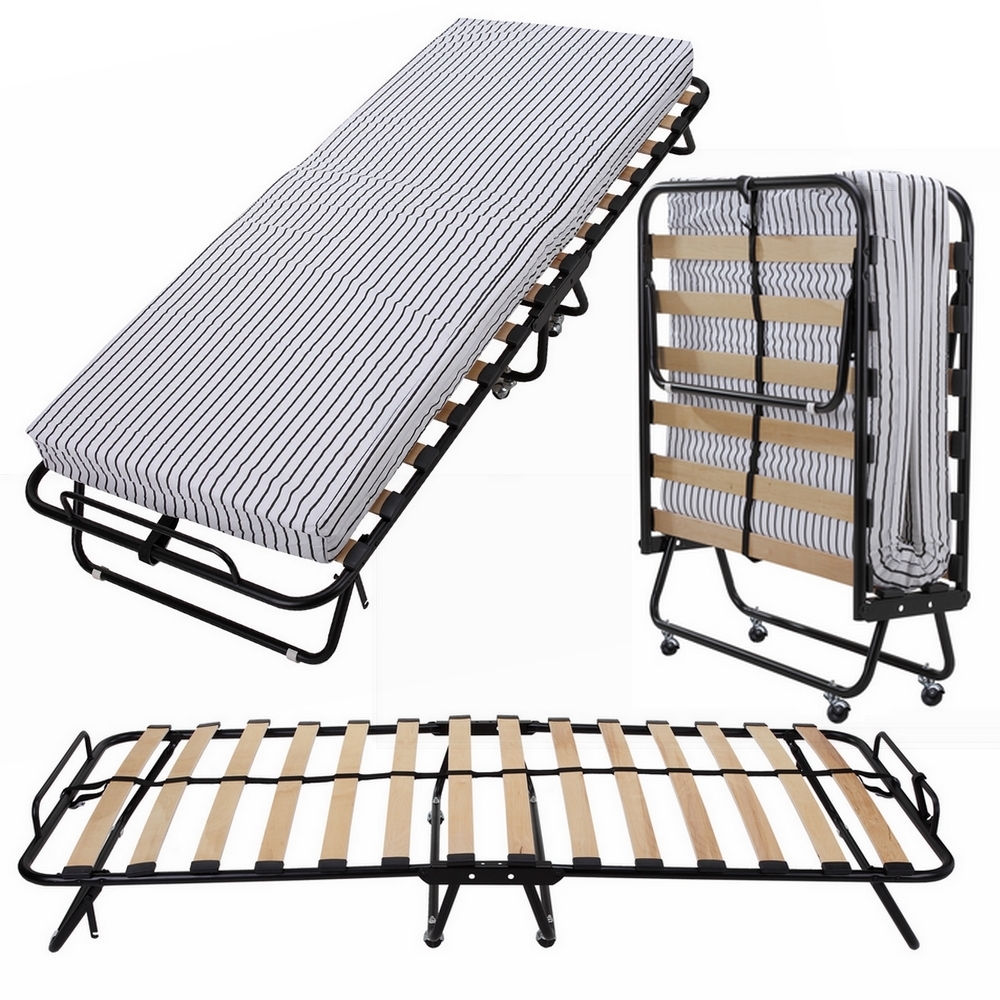 Homegear Rollaway Heavy Duty Steel Frame Wooden Slat Folding Twin Guest ...