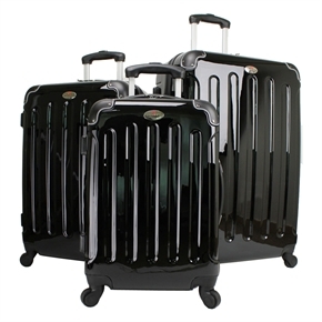 Swiss Case BLACK 4 wheel 3 PC Hardcase Luggage Set